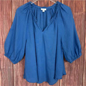 J. Jill Love Linen Top Womens Size XL Petite 100% Linen Split Neck 3/4 Sleeve